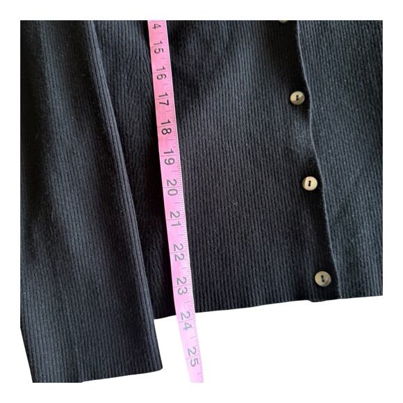 Real Clothes Saks Fifth Avenue Black Knit Cardigan Sweater Ribbed Stripe Large - Picture 7 of 7